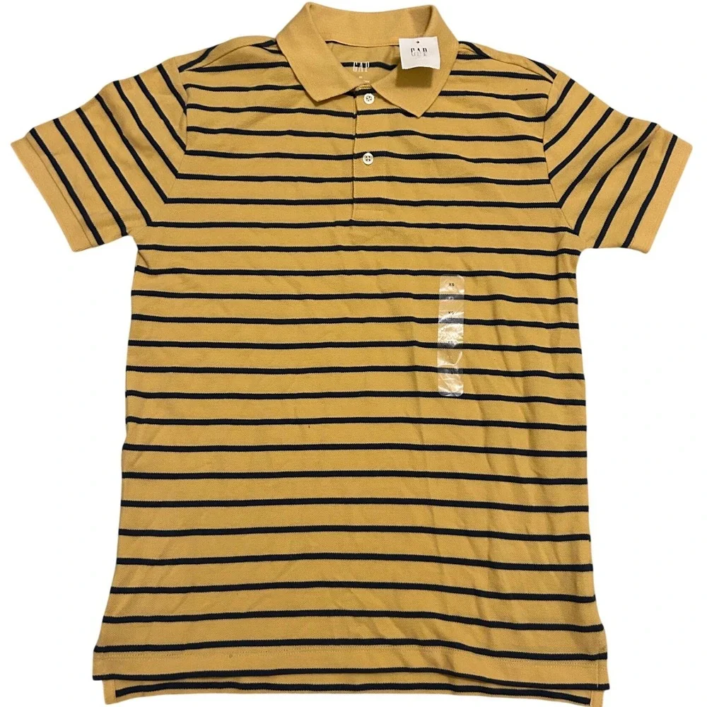 GAP Kids Boys Yellow Navy Striped Short Sleeve‎ Polo Shirt Size XS